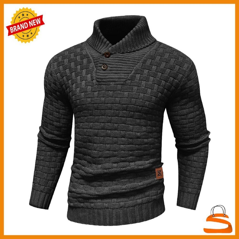 Men's Turtleneck Sweater Shawl Collar Pullover Knit Top Regular Fit